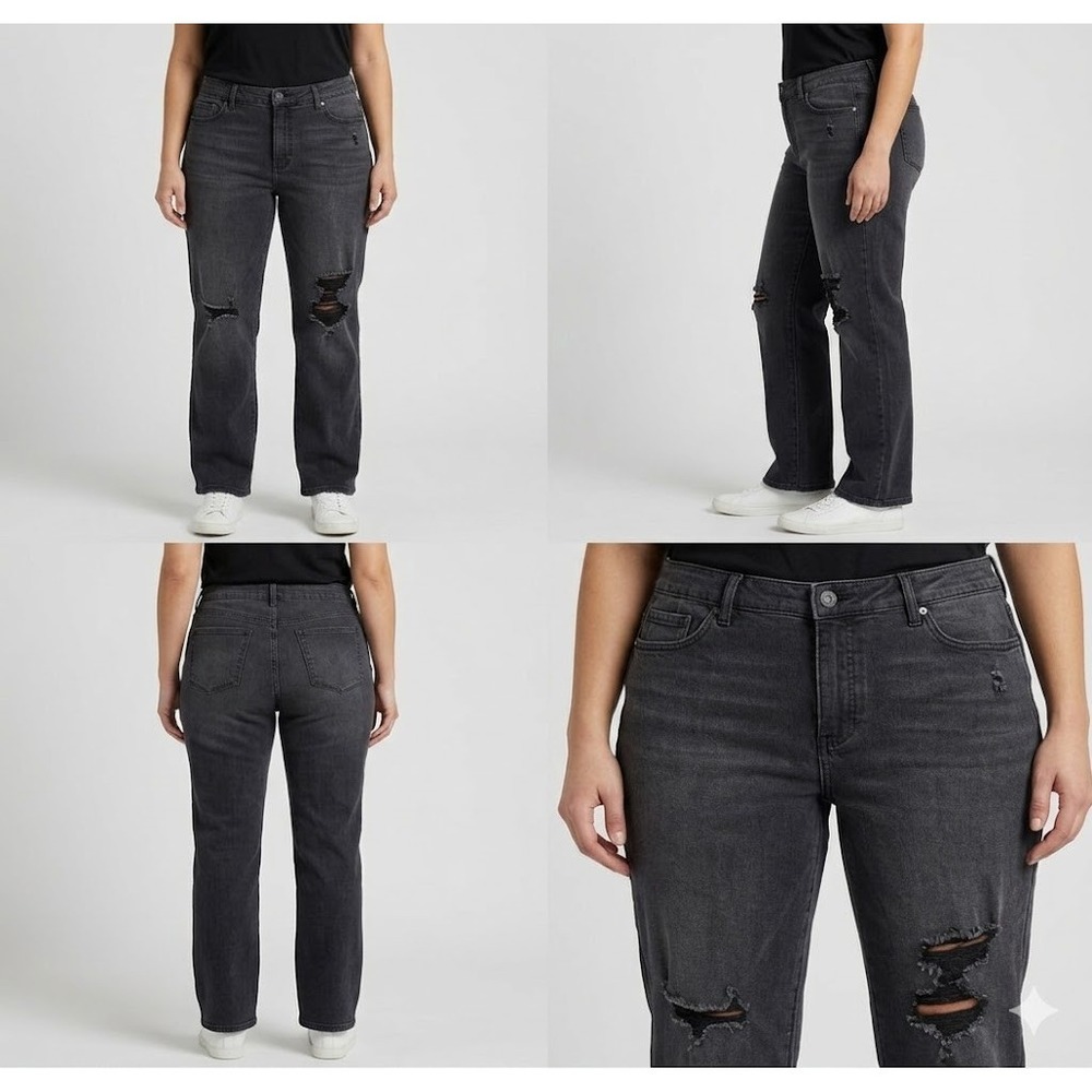 Jessica Simpson Flirt Straight Bootcut Jeans Womens 18W Black Washed Distressed